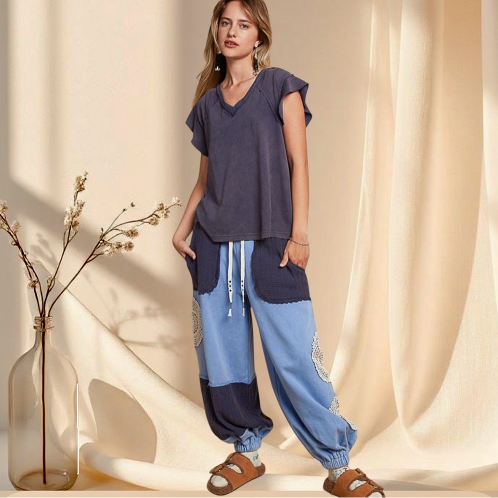 POL Baby Tee Ruffle Sleeve Bohemian Cotton Top - Picture 6 of 8